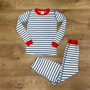 Hanna Andersson pajama set - white with blue stripes and red trim